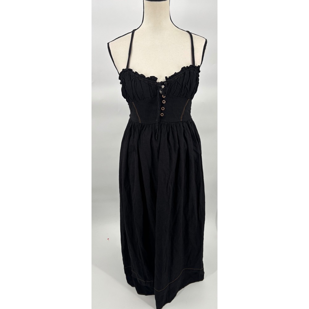 Urban Outfitters Midi Dress Womens Medium Black Boho Cottagecore Milkmaid Cutout